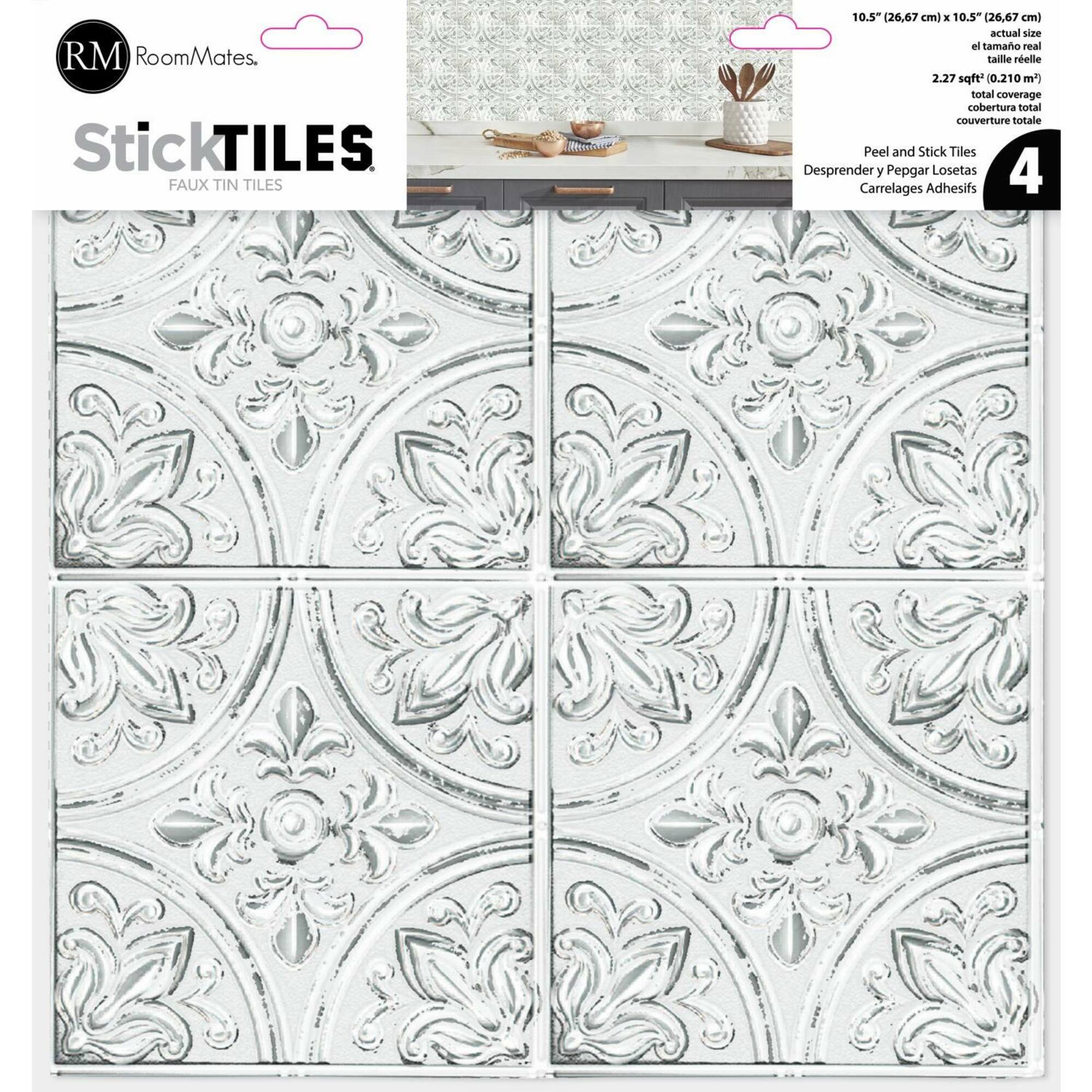 RoomMates White Tin Peel & Stick Tile Backsplash StickTiles